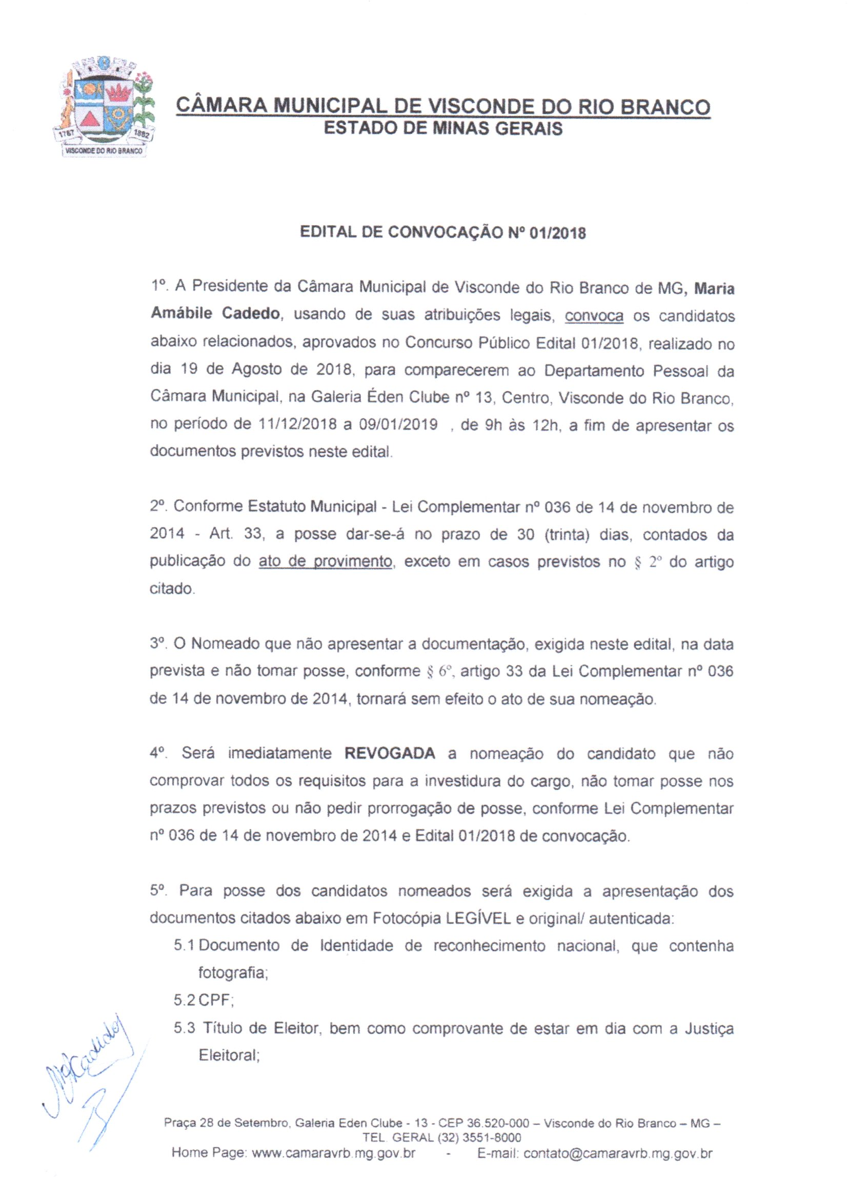 Câmara publica Edital de convocação dos aprovados no Concurso Público 01/2018