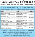 Definidos local e horário provas Concurso